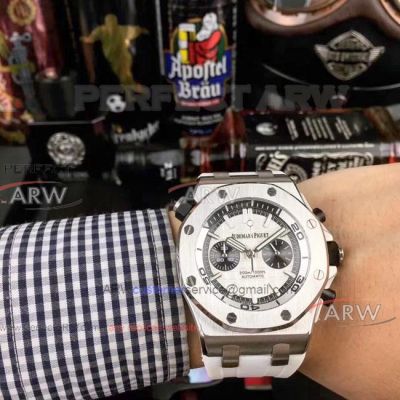 Perfect Replica Audemars Piguet Royal Oak Offshore Diver White Chronograph dial Watch 42mm